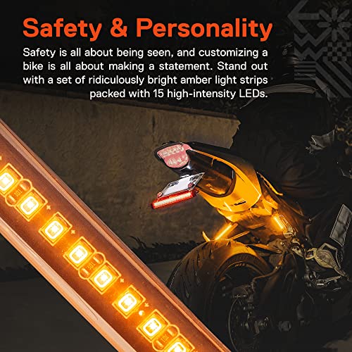 True Mods 2pc 5" Amber LED Motorcycle Running & Turn Signal Tail Light Strip Kit [Waterproof] [Single Row] [50% DRL] [100% Blinker] Self Adhesive Surface Mount Flexible Front Fork Lamp for ATV Bike - size: 2pc 5", style: Amber Turn Signal