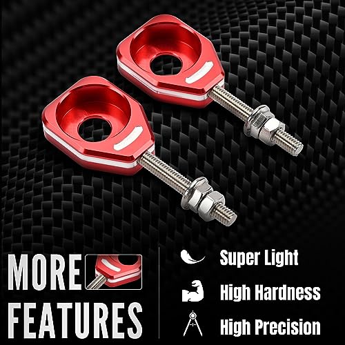 Canitu Red Rear Chain Adjusters,Motorcycle Billet Rear Axle Blocks Swingarm Spool Tensioner Tension Adjuster Accessories for Honda CRF110 2013-2024 - color: RED
