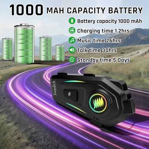SAMDO K50 Motorcycle Helmet Bluetooth Headset V5.3, Outdoor Wireless Bluetooth Helmet Speakers with Automatic Answer Music Control IPX6 for Cycling/Skiing/Riding