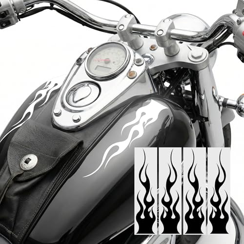 Bright Knight Decals Reflective Flame Stickers, Set of 4 Large Black Flame Decals for Vehicles, Outdoor Waterproof 3M Vinyl Motorcycle Helmet Stickers for Safety Visibility with Clean Removal - color: Black, size: Pack of 4