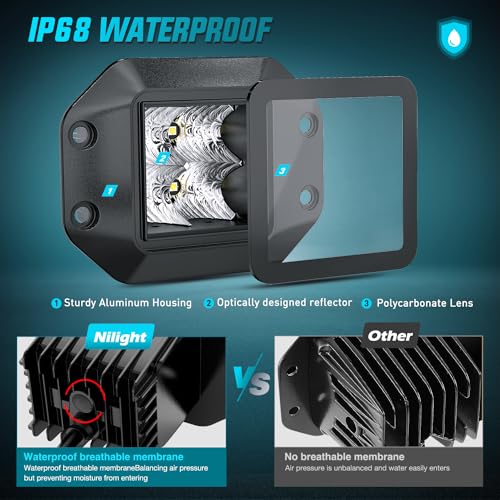 Nilight Flush Mount LED Pod Lights 2 PCS 4.7 Inch 4LED Flood Beam Backup Reverse Offroad Driving Bumper Work Grill Light for Truck ATV UTV - color: 4.7Inch 4Led Flush Mount Light