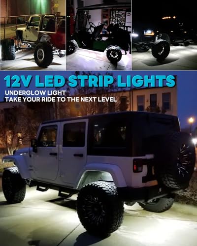12V Led Light Strip Connectable 24Inch White Led Strip Lights for Car Golf Cart Motorcycle Boat Truck Cabinet Waterproof Led Light Strip,4Pack - color: White Led Strip
