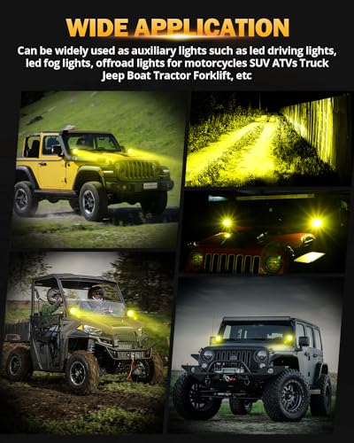 Auxbeam 4In 90W Amber Round Led Offroad Lights 2PCS 9000LM Amber Fog Super Bright Driving Light with Wiring Harness Kit Spot Beam Pod Light for Truck SUV ATV UTV Jeep Wrangler Motorcycle - color: Amber Spot Offroad Lights