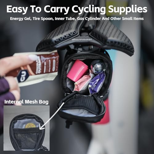 Rhinowalk Compact Bike Seat Bag – 0.4L Waterproof Saddle Pouch, Reflective Strip, and Inner Mesh Pocket – Fits Under Bicycle Seat (Black) - color: Black