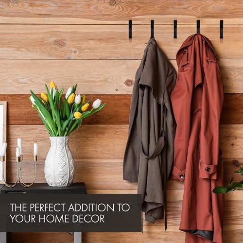 Decorative Coat Hooks For Wall Mount Set of 5 - Stylish and Sturdy Black Metal Double Hooks Are Perfect To Hang Your Jackets, Towels Or Hats - A Modern Addition To Any Farmhouse or Minimal Home Decor