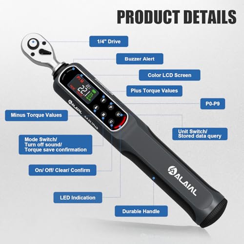Digital Torque Wrench 1/4 Drive, 0.4-22.1 Ft.Lb/0.5-30 Nm Dual Direction Rachet Torque Wrench with Vibration, Buzzer and LED Alert, Electronic Torque Wrench for Bike Motorcycle Car Repair - size: 0.4-22.1 Ft.Lb/0.5-30 Nm-1/4"