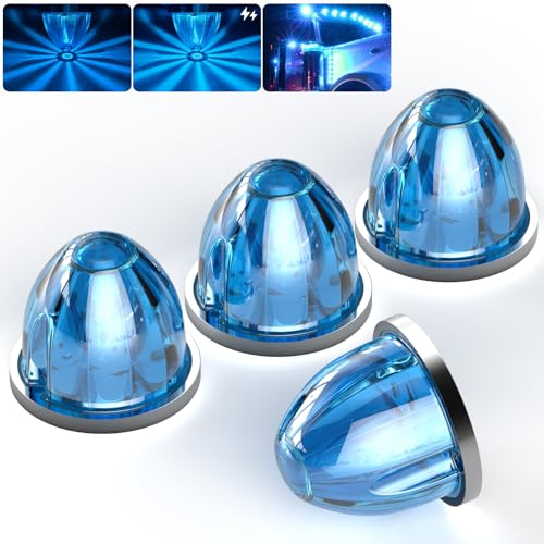 BJZ 4Pcs Ice Blue Watermelon LED Strobe+Constant Marker Lights Dual Function Watermelon-Shaped Side Marker Clearance Tail Top Cap Roof Lights for Trailer Truck Semi-Trailer Heavy-Duty Truck Bus Van - color: Ice Blue, size: 4 Pack
