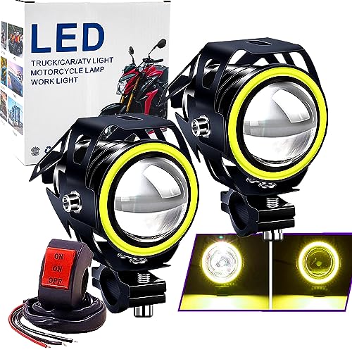 Ourbest Motorcycle Fog Lights with Switch, 12V/24V 3in Halo Auxiliary Light for ATV Scooter Trucks Luces exploradoras para Moto Pair Yellow - color: Yellow