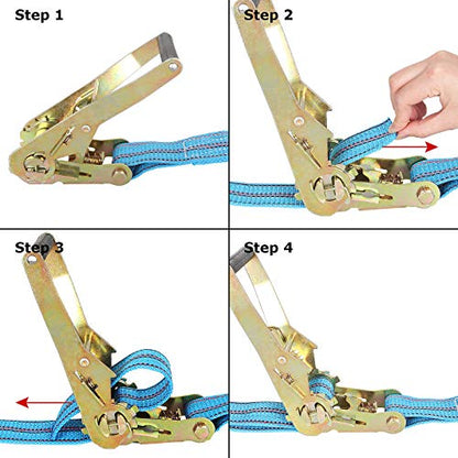 2 Pack Ratchet Tie Down Straps, 2 Inch x 33 Feet, 10,000 lbs Break Strength, Heavy Duty Cargo Lashing Straps with Double J Hooks for Trailer, Truck, and Farm Equipment, Blue - color: Blue, size: 2 pack 2 inch x 33 ft