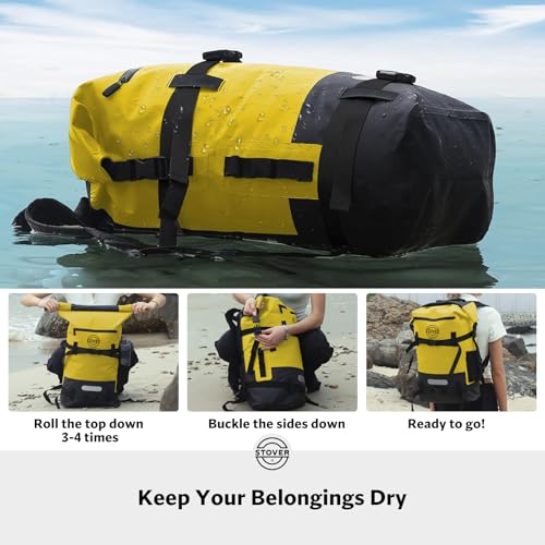 STOVER 5/10/25/30/40/55L Waterproof Dry Bag- Roll-Top Backpack w/Phone Case- Kayaking, Hiking, Camping, Boating- Men/Women - color: 40l Yellow (With Phone Case), size: 40L
