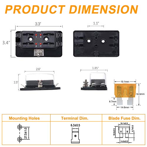 BUNKER INDUST 4-Way Blade Fuse Box with LED Indicator for Blown Fuse,Fuse Block Holder Box with Protection Cover for Car Boat Marine Automotive,Include 12Pcs Blade Fuses - color: 1Pcs 4-Way Blade Fuse Box