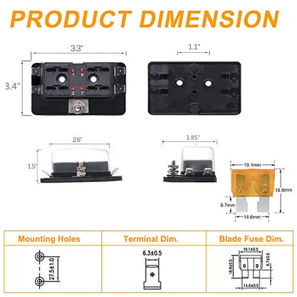 BUNKER INDUST 4-Way Blade Fuse Box with LED Indicator for Blown Fuse,Fuse Block Holder Box with Protection Cover for Car Boat Marine Automotive,Include 12Pcs Blade Fuses - color: 1Pcs 4-Way Blade Fuse Box