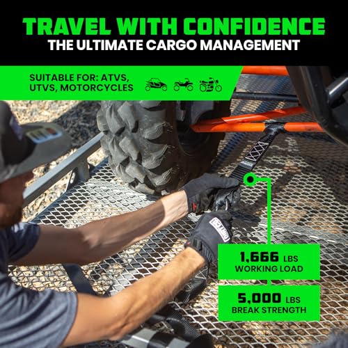 Rhino USA Soft Loop Tie Down Straps (4-Pack) - 1.6 Inch x 17 Inch (5,000 lbs Break Strength) Heavy Duty Motorcycle Handlebar Straps for use with Ratchets for ATV, UTV, Dirt Bike (Black) - color: Black 4-Pack.