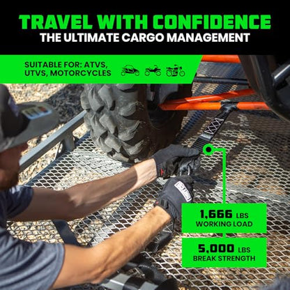 Rhino USA Soft Loop Tie Down Straps (4-Pack) - 1.6 Inch x 17 Inch (5,000 lbs Break Strength) Heavy Duty Motorcycle Handlebar Straps for use with Ratchets for ATV, UTV, Dirt Bike (Black) - color: Black 4-Pack.
