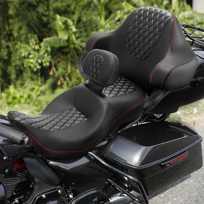 SLMOTO Hammock Passenger Seat Driver Brackrest Wrap Around Backrest Pad fit for Harley Touring Road King Street Glide Road Glide Electra Glide 2014-2023 2 Up Seat Black Red - color: B Style G Black Red + Passenger Backrest