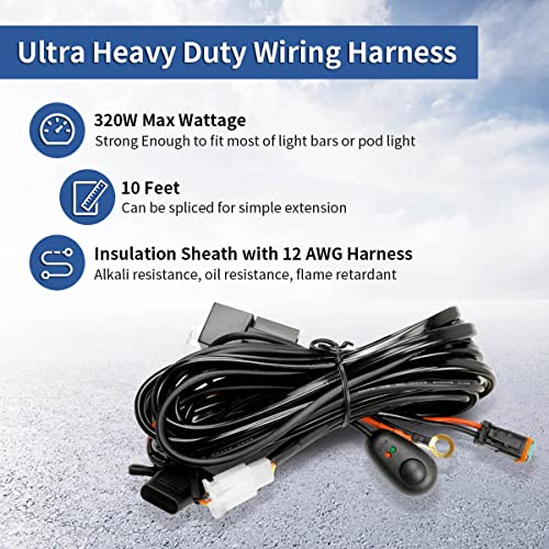 LASFIT 10ft Wiring Harness Kit Led Light Bar 12AWG Heavy Duty 12V On Off Switch Power Relay Blade Fuse for Led Light Bar Pods - size: 1 LEAD-320W
