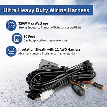 LASFIT 10ft Wiring Harness Kit Led Light Bar 12AWG Heavy Duty 12V On Off Switch Power Relay Blade Fuse for Led Light Bar Pods - size: 1 LEAD-320W