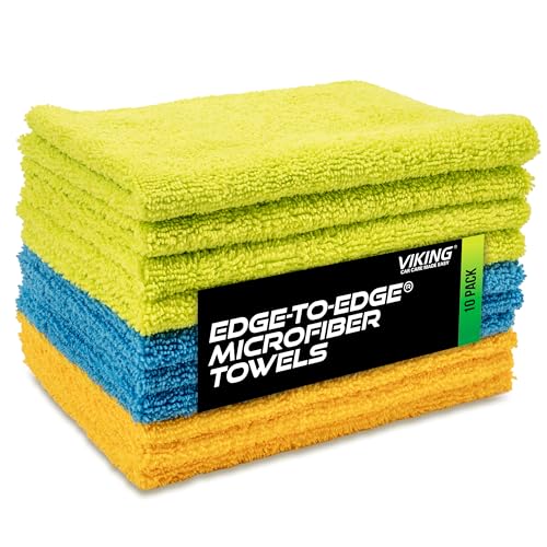 VIKING Microfiber Cloth for Car or Home 10 Pack, Edgeless Towel for Interior and Exterior Car Detailing, Multi-Purpose, Reusable Towels, Assorted, 12 Inch x 16 Inch - size: 10 Pack