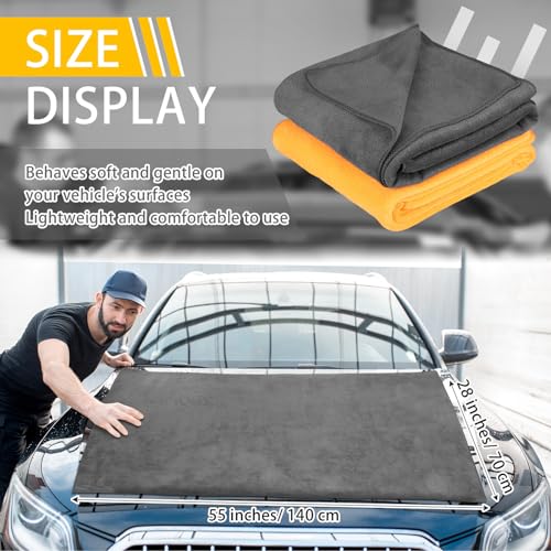 Mindsoft 2 Pcs Giant Car Drying Towel 55'' x 28'' Microfiber Towels Great Thick Soft Plush Towel Streak Free Lint Free Reusable Cars Accessories Highly Absorbent Quick Effortless Dry for Car Truck Suv