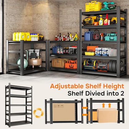 72"H x 36"W x 16"D 5-Tier Metal Garage Shelves, 3000 lbs, Black | Garage Shelving Unit 5-Shelf with Fences, Adjustable Heavy Duty Storage Rack Organizer for Basement Pantry Warehouse - size: 5 Tier Sides | 71" H x 35" W X 16" D