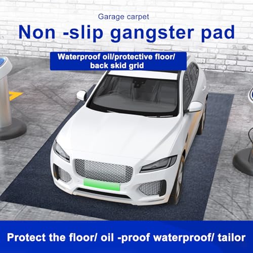 Garage Floor Mat, Rectangle Garage Flooring Rug, Motorcycle Oil Spill Mat, Absorbent Oil Parking Mats, Non Slip and Waterproof Backing Extra Large Mats for Under Car Dark Grey Square 1 Set