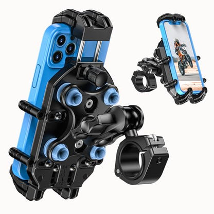 LOKTENWO Motorcycle Phone Mount-[Triple Vibration Dampener] & [Metal Adjustment Arm]，Motorcycle Cell Phone Holder, Bike Phone Mount for iPhone 17 16 15 Pro Max, 5.4-7.2" Smartphones