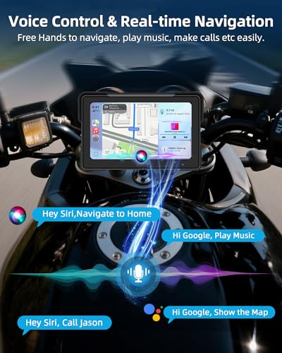 7 Inch Motorcycle Carplay Motorcycle w Dual 2K Dash Camera Wireless Apple Carplay Android Auto Screen with GPS Navigation for Motorcycles Voice Control Light Sensor Bluetooth IP67 Waterproof