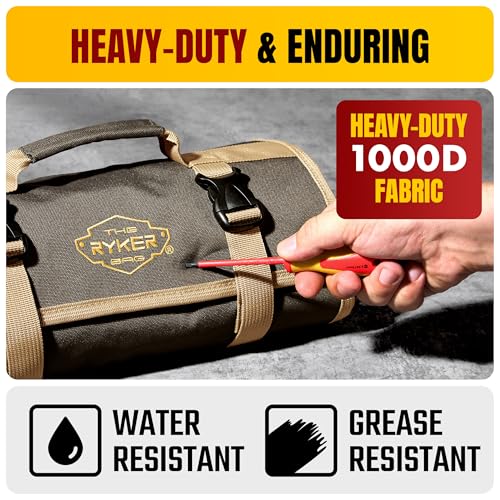 The Ryker Bag Wrench Roll Up Heavy-Duty Canvas Tool Organizer, Tool Roll Organizer Gifts for Dad Roll-Up Tool Bag w/Multiple Pockets for Wrenches, Sockets & Hand Tools for Mechanics & Electricians - style: Wrench Roll