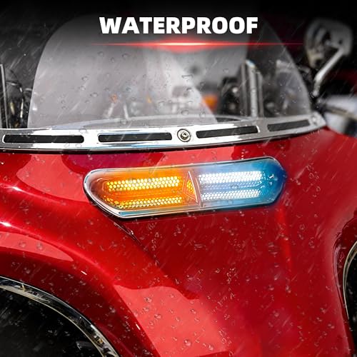 FATECIM Dynamic LED Motorcycle Batwing Fairing Vent Insert Lights for Harley Touring Street Glide Ultra Limited Electra Glide FLHX FLHTK 2014-2023 (Chrome with White Running Light & Amber Turn Signal) - color: Chrome