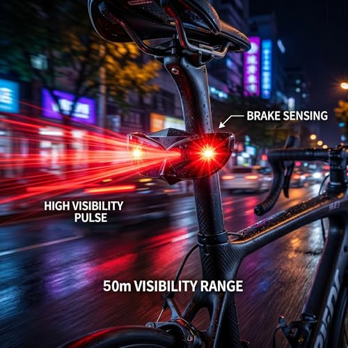 Programmable Bike Tail Light with Automatic Brake Sensing, Flashing Warning & Smart App Control, Waterproof Rechargeable LED Lights for Bicycle and Motorcycle Helmet