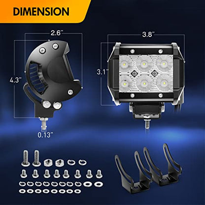 GOOACC Led Light Pods 2PCS 4 Inch 18W Flood Light Offroad Lights LED Fog Lights Mounting Bracket Horizontal Bar Tube Clamp with Off Road Wiring Harness-2 Leads for Trucks Boat, 2 Years Warranty