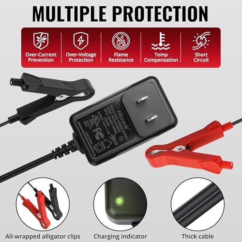 14.6V, 1A Battery Charger for 12V LiFePO4 Motocycle Battery, with Dual Alligator Clips Connector - size: HC-Charger-1A