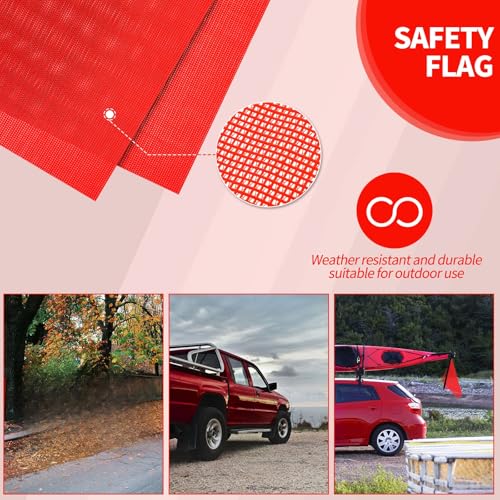 Boao 4 Pieces 18 x 18 Inch Red Hook Safety Warning Flags Mesh Safety Flag Warning Flag with Vinyl Welt and Bungee Cord for Truck and Pedestrian Crossing