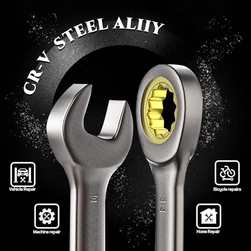 SUZUME 22-Piece Ratchet Wrenches Set Metric (6-18mm) SAE (1/4”-3/4”) Cr-V Steel 72-Tooth 5° Swing Arc Combination Wrench Sets with case for Tight Spaces Ideal for Mechanics and DIY Enthusiasts - size: 22-Piece, style: Metric and SAE