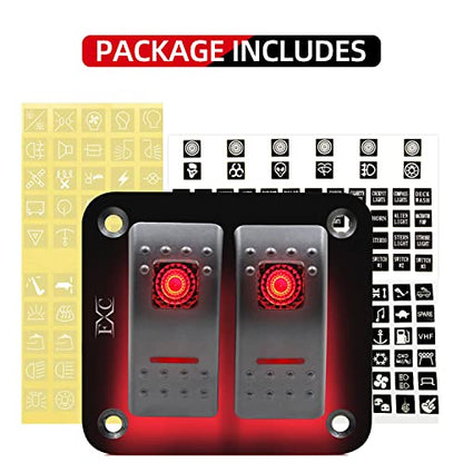 FXC Rocker Switch Aluminum Panel 2 Gang Toggle Switches Dash 5 Pin ON/Off 2 LED Backlit for Boat Car Marine Red - color: 2Gang Red, size: 2 Gang