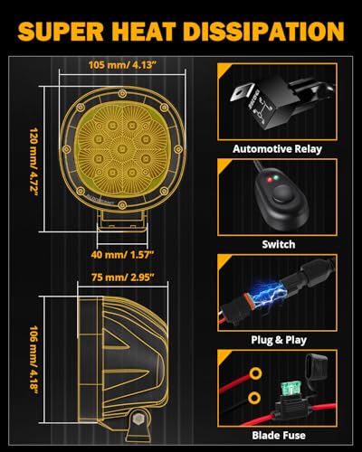 Auxbeam 4 Inch 90W Amber LED Fog Lights, 9000LM Super Bright Round Offroad Driving Pods, P4 Series Spot Beam Bumper Ditch Lights for Trucks, SUVs, Jeep Wrangler, ATV/UTV, Motorcycle, 2-Pack - color: P4 Series-Amber Spot Beam