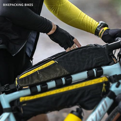 Rhinowalk Bike Frame Bag 2.1L, Waterproof Front Tube Bag with Dual Compartments, YKK Zipper, Phone Storage & Cable Port – Fits Most Bikes – Black+Yellow - color: Black+Yellow, 2.1L