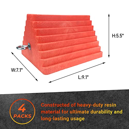 HOXWELL Premium 4 pcs Heavy Duty Wheel Tire Chocks, Vehicle Chocks with Eyebolt for Travel Trailers, Camper, Truck, Car and ATV 4 Pack, Orange - color: Orange-4 pcs