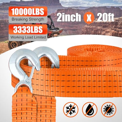 Nilight Tow Strap Heavy Duty with Safety Hooks 2”x20’ 10,000LBS Breaking Strength Towing Strap Rope for Trucks Vehicles Towing Accessories Cable Trailers, 2 Years Warranty - color: 2in x 20ft Strap w/Hooks