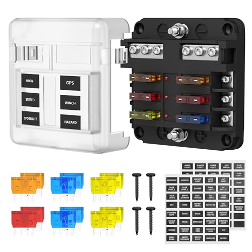 DaierTek 12V Fuse Block 6 Way 12 Volt Fuse Box ATO/ATC Marine Fuse Panel with LED Indicator Light Waterproof 24V for Automotive Boat Car Truck - size: 6 Way