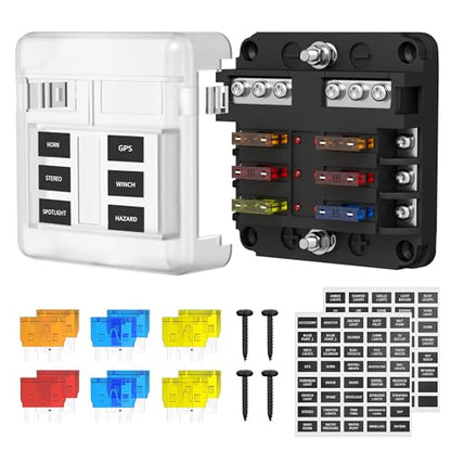 DaierTek 12V Fuse Block 6 Way 12 Volt Fuse Box ATO/ATC Marine Fuse Panel with LED Indicator Light Waterproof 24V for Automotive Boat Car Truck - size: 6 Way