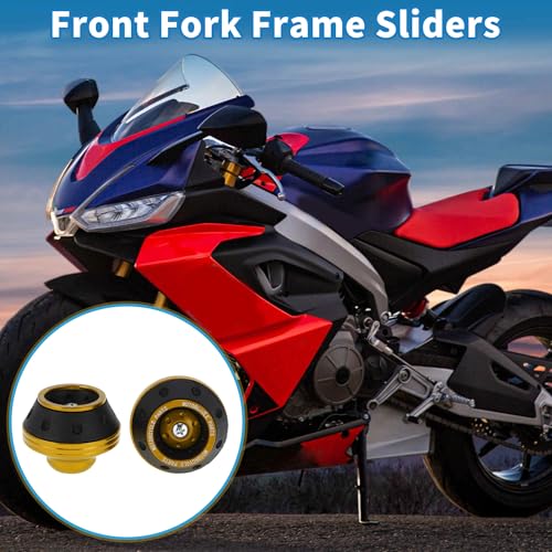 Motorcycle Front Fork Frame Slider Falling Protection Wheel Crash Protector Scooter Moped Aluminum Alloy Gold Tone 2 Pcs - color: Gold Tone