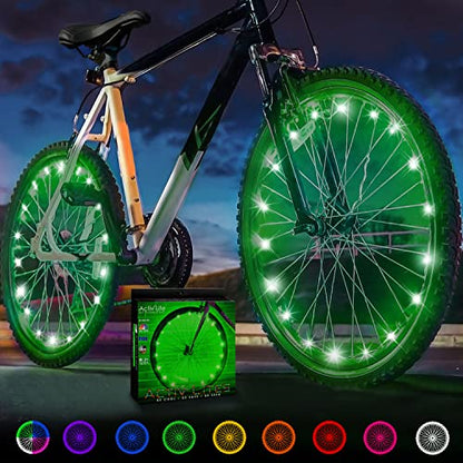 Activ Life 2-Tire Pack LED Bike Wheel Lights with Batteries Included, Get 100% Brighter and Visible from All Angles for Ultimate Safety and Style - color: Green
