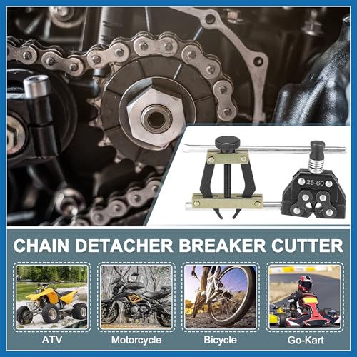 Roller Chain Tools Kit 25-60 Chain Detacher Breaker Cutter Tool Roller Chain Puller Holder Connecting for Bicycle Go Kart Chains Replacement Carbon Steel Black Item Replacement