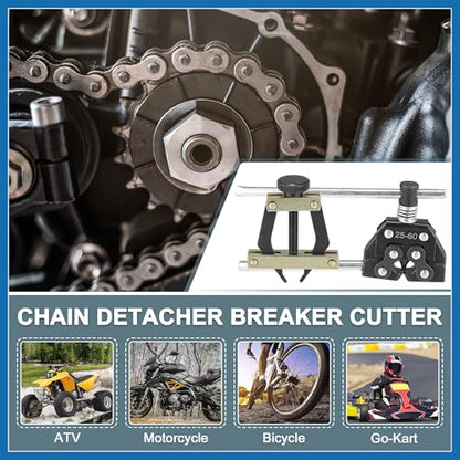 Roller Chain Tools Kit 25-60 Chain Detacher Breaker Cutter Tool Roller Chain Puller Holder Connecting for Bicycle Go Kart Chains Replacement Carbon Steel Black Item Replacement