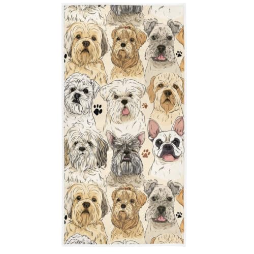 Naanle Cute Dogs and Footprint Pattern Soft Absorbent Large Hand Towels Multipurpose for Bathroom, Hotel, Gym and Spa (16" x 30",Blue) - color: Dogs