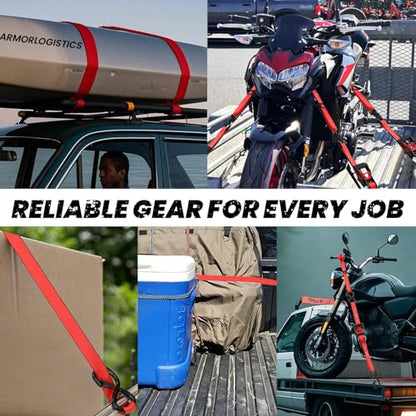 Motorcycle Tie Down Straps with Soft Loop Tie Downs - color: Red, size: 5250 lb