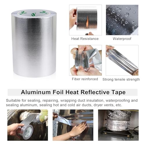 BOMEI PACK Adhesive Aluminum Foil Heat Shield Tape 1Pack 7inch x 66ft Barrier Fiberglass Thermal Insulation Reflective Material High Temp Protectionn - size: 7in*66ft