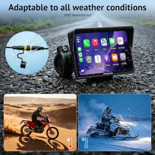 5" Compact Wireless Motorcycle CarPlay & Android Auto with TPMS Screen,IP67 Waterproof IPS Touchscreen,Voice Control, Dual Bluetooth Audio,USB/Acc Power Motorcycle GPS Display for Riding - size: 5 Inch