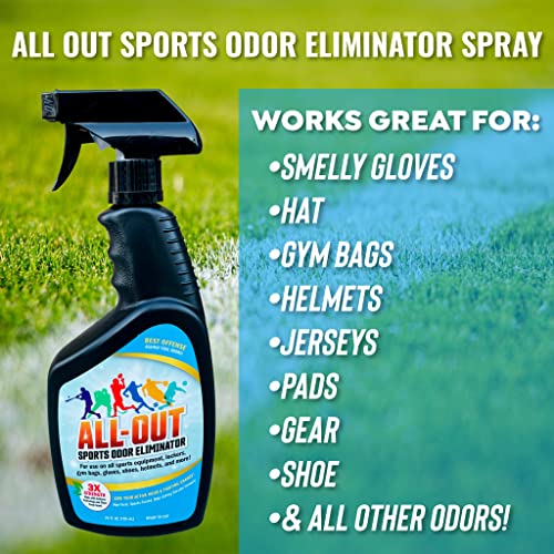 All-Out Sports Odor Eliminator Spray & Deodorizer | Perfect for Smelly Gloves, Hat, Bags, Helmets, Jerseys, Pads, Gear, Shoe & All Other Odors.| Best Formula | 24 oz Spray Bottle (AO503) | Fresh Scent